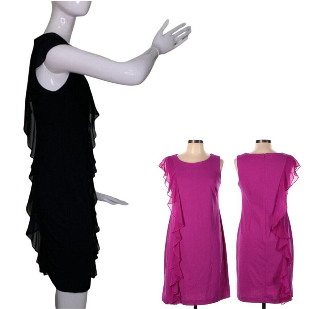 Shelby & Palmer Sheer Ruffles Dress Size 8 Black Sleeveless Full Lining Back Zip